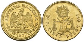 Decimal Coinage, 5 pesos, Durango mint, 1877 P, extremely fine and rare

Estimate: GBP 800 - 1000