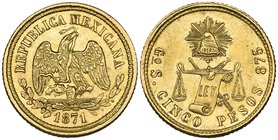 Decimal Coinage, 5 pesos, Guanajuato mint, 1871 S, extremely fine, scarce

Estimate: GBP 800 - 1000