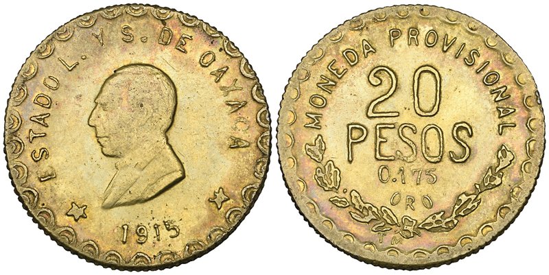 Revolutionary Coinage, Oaxaca Provisional Government, 20 pesos, 1915, struck in ...