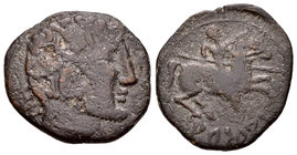 Arsakos. As. 120-80 a.C. Zona de Navarra. (Abh-134). (Acip-1672). Anv.: Cabeza masculina a derecha, detrás ON. Rev.: Jinete con lanza a derecha, debaj...