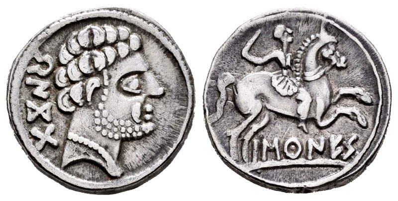Baskunes. Denario. 120-20 a.C. Pamplona. (Abh-215). (Acip-1632 variante). Anv.: ...