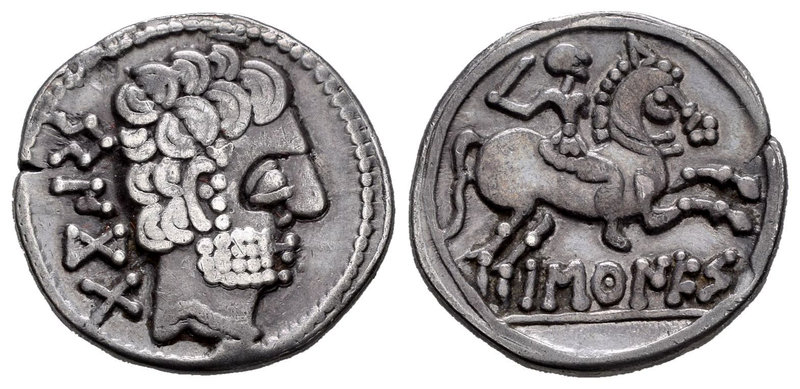Baskunes. Denario. 120-20 a.C. Pamplona. (Abh-215). (Acip-1630). Anv.: Cabeza ba...