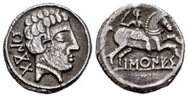 Baskunes. Denario. 120-20 a.C. Pamplona. (Abh-215 variante). (Acip-1633 variante). Anv.: Cabeza barbada, con peinado de arcos concéntricos a derecha, ...