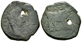 Cascantum. As. 14-36 d.C. Cascante (Navarra). (Abh-691). (Acip-3157). Anv.: Cabeza laureada de Tiberio a derecha, alrededor TI CAESAR DIVI AVG F AVGVS...