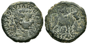 Cascantum. Semis. 14-36 d.C. Cascante (Navarra). (Abh-693). (Acip-3160). Anv.: Cabeza laureada de Tiberio a derecha, alrededor TI CAESAR DIVI AVGVSTI ...