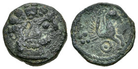 Kueliokos. Cuadrante. 120-20 a.C. Zona alta del Ebro. (Abh-874). (Acip-1689). Anv.: Cabeza barbada a derecha. Rev.: Protomo de Pegaso, debajo CU, detr...
