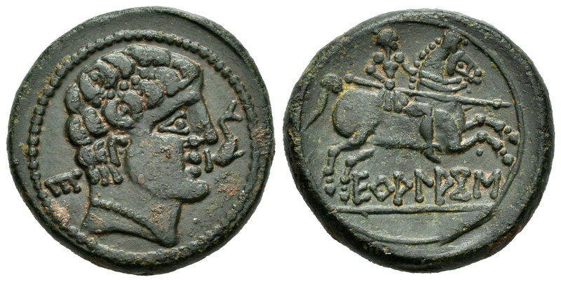 Ekualacos. As. 120-20 a.C. Zona de Soria-Guadalajara. (Abh-969). Anv.: Cabeza ma...