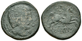Erkauika- Ercavica. As. 120-20 a.C. Cañaveruelas (Cuenca). (Abh-1276). (Acip-1854). Anv.: Cabeza masculina, delante ER y detrás arado. Rev.: Jinete co...