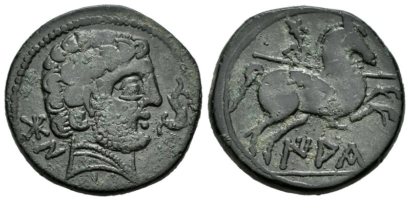 Iaka. As. 120-20 a.C. Jaca (Huesca). (Abh-1394). (Acip-1438). Anv.: Cabeza barba...