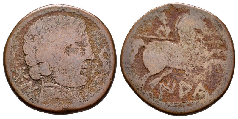 Iaka. As. 120-20 a.C. Jaca (Huesca). (Abh-1394). (Acip-1438). Anv.: Cabeza barba...