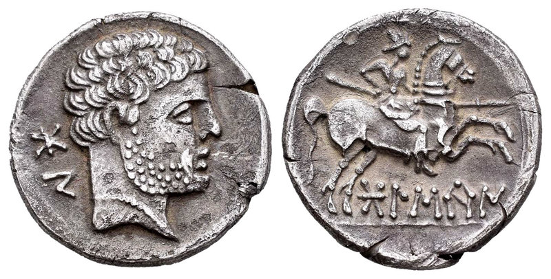 Bolskan. Denario. 180-20 a.C. Huesca. (Abh-1912). (Acip-1413). Anv.: Cabeza barb...