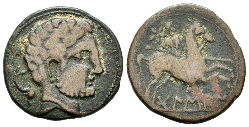 Bolskan. As. 180-20 a.C. Huesca. (Abh-1918). (Acip-1419). Anv.: Cabeza barbada a...