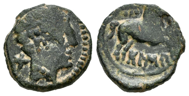 Bolskan. Cuadrante. 180-20 a.C. Huesca. (Abh-1922). (Acip-1421). Anv.: Cabeza di...