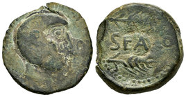 Searo. As. 120-50 a.C. Utrera (Sevilla). (Abh-2113). Anv.: Cabeza masculina a derecha, delante S. Rev.: Dos espigas a derecha, entre ambas SEA(R)O. Ae...