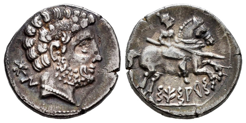 Sesars. Denario. 120-20 a.C. Zona de Aragón. (Abh-2195). (Acip-1404). Anv.: Cabe...