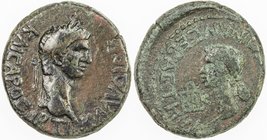 BOSPOROS: Kotys I, circa 45-68 AD, AE 12 nummia (7.23g), S-5438, with Claudius & Agrippina Jr., laureate head of Claudius right // draped bust of Agri...