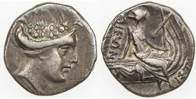 EUBOEA: Anonymous, 3rd-2nd Century BC, AR tetrobol (1.39g), S-2497, wreathed head of the nymph Histiaia right // nymph seated right on prow, VF.
 Est...