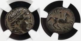 MACEDONIAN KINGDOM: Phillip II, 359-336 BC, AE unit, ND, S-6698, head of Apollo right // naked young man on horseback, prancing right, no grading by N...