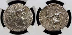 MACEDONIAN KINGDOM: Alexander III, the Great, 336-323 BC, AR tetradrachm, ND, S-6724var, Heracles // Zeus holding eagle, NGC graded EF.
 Estimate: US...