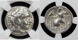MACEDONIAN KINGDOM: Alexander III, the Great, 336-323 BC, AR drachm, ND, S-6731var, Heracles // Zeus holding eagle, NGC graded Fine.
 Estimate: USD 5...