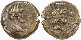 ROMAN EMPIRE: Antoninus Pius, 138-161 AD, AE obol (9.48g), Alexandria mint, Egypt, plain bust right // Serapis right with kalathos, F-VF.
 Estimate: ...
