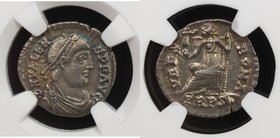 ROMAN EMPIRE: Valens, 364-378 AD, AR siliqua (1.92g), ND (368-75 AD), S-19675, Trier Mint issue, diademed and draped bust right // Roma holding Victor...