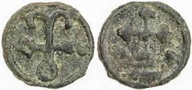 BYZANTINE EMPIRE: Constantine VII & Romanos I, 920-944, AE follis (3.36g), Cherson, S-1764, cast issue, cross on steps // Greek monogram, F-VF.
 Esti...