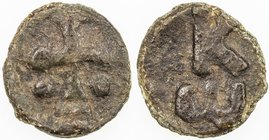 BYZANTINE EMPIRE: Constantine VII & Romanos I, 920-944, AE follis (2.44g), S-1770, cast issue, Greek K over W // cross on steps, pellet either side, F...
