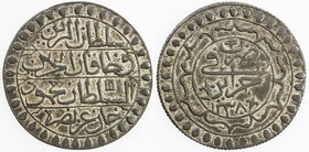 ALGIERS: Mahmud II, 1808-1839, AR 2 budju (14.98g), Jaza'ir, AH1238, KM-75, contemporary counterfeit, debased metal, VF-EF.
 Estimate: USD 80 - 110