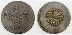 EGYPT: Mahmud II, 1808-1839, AR qirsh, AH1223 year 31, KM-183, edge crack at 6:00, nice light tone, VF-EF, ex Hans Wilski Collection. 
 Estimate: USD...