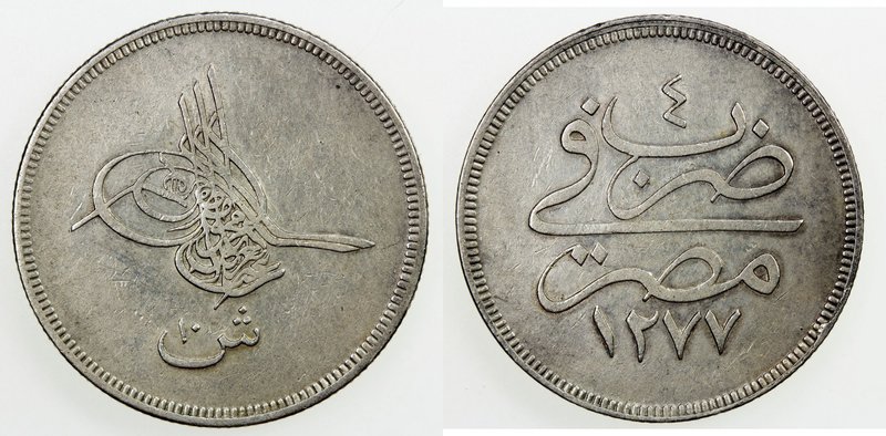 EGYPT: Abdul Aziz, 1861-1876, AR 10 qirsh, AH1277 year 4, KM-257, hints of luste...
