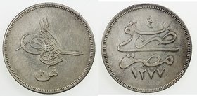 EGYPT: Abdul Aziz, 1861-1876, AR 10 qirsh, AH1277 year 4, KM-257, hints of luster, one-year type, Choice VF, ex Hans Wilski Collection. 
 Estimate: U...