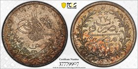 EGYPT: Abdul Hamid II, 1876-1909, AR qirsh, Misr, AH1293 year 27, KM-292, a fabulous example! PCGS graded MS67. The initial W below the quivers, and s...