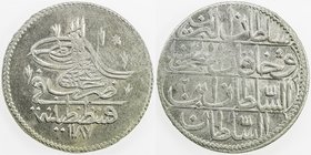 TURKEY: Abdul Hamid I, 1774-1789, AR piastre, AH1187 year 2, KM-396, good eye appeal, EF-AU, ex Hans Wilski Collection. 
 Estimate: USD 45 - 65