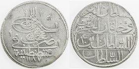 TURKEY: Abdul Hamid I, 1774-1789, AR piastre, AH1187 year 4, KM-396, nice full strike, AU, ex Hans Wilski Collection. 
 Estimate: USD 55 - 75