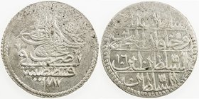 TURKEY: Abdul Hamid I, 1774-1789, AR piastre, AH1187 year 16, KM-398, unevenly struck, a few small reverse scratches, Choice EF, ex Hans Wilski Collec...
