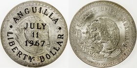 ANGUILLA: AR liberty dollar, 1967, Bruce-X2, liberty dollar countermark on 1948 Mexico 5 pesos, KM-465, Unc on EF-AU host.
 Estimate: USD 100 - 120