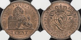 BELGIUM: Leopold I, 1831-1865, AE 2 centimes, 1833, KM-4.1, very rare in this high grade, NGC graded MS65 RB, R. 
 Estimate: USD 60 - 80