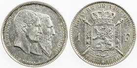 BELGIUM: Leopold II, 1865-1909, AR franc, 1880, KM-38, Fifty Years of the Belgian Independence, lightly cleaned, EF, S. 
 Estimate: USD 50 - 75