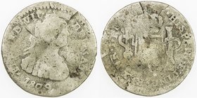 COLOMBIA: Fernando VII, 1808-1822, AR real (1.92g), 1809-NR, KM-68.1, assayer FJ, likely contemporary imitation.
 Estimate: USD 75 - 100