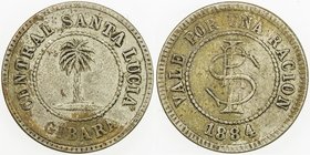 CUBA: one ration token, 1884, Rulau-Ori 27, 19mm, copper-nickel token of Rafael L. Sanchez Sucesion, Central Santa Lucia, Oriente Province, palm tree ...