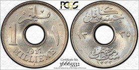 EGYPT: Hussein Kamil, 1914-1917, 1 millieme, 1917-H/AH1335, KM-313, PCGS graded MS65.
 Estimate: USD 75 - 100