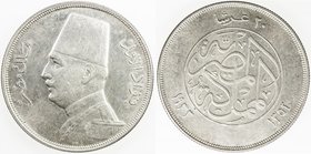 EGYPT: Fuad I, 1922-1936, AR 5 qirsh, 1933/AH1352, KM-352, faint obverse hairlines, AU.
 Estimate: USD 75 - 100