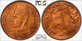 EGYPT: Farouk, 1936-1952, AE millieme, 1947/1366, KM-358, PCGS graded MS64 RB.
 Estimate: USD 50 - 75