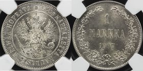 FINLAND: Micholas II, 1894-1917, AR markka, 1907-L, KM-3.3, NGC graded MS64.
 Estimate: USD 65 - 75