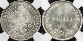 FINLAND: Micholas II, 1894-1917, AR markka, 1907-L, KM-3.3, NGC graded MS63.
 Estimate: USD 60 - 70