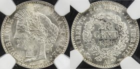 FRANCE: AR 20 centimes, 1850-A, KM-758.1, NGC graded MS64.
 Estimate: USD 80 - 100