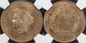 FRANCE: AE 10 centimes, 1882-A, KM-815.1, NGC graded MS65 RD.
 Estimate: USD 150 - 180
