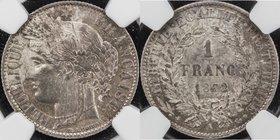 FRANCE: Third Republic, AR franc, 1872-A, Y-49.1, small mintmark variety, NGC graded MS62.
 Estimate: USD 75 - 100