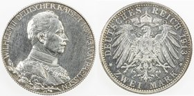 GERMANY: PRUSSIA: Wilhelm II, 1888-1918, AR 3 mark, 1913-A, KM-533, 25th Year of Reign, hairlined, Proof.
 Estimate: USD 45 - 55